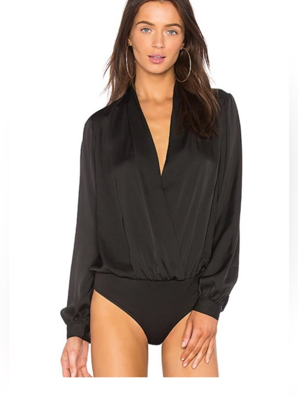 Revolve L'Academie Los Angeles Black Satin Bodysuit Top Blouse Size Small